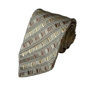 Ermenegildo Zegna mens gold silver geo pattern jacquard silk cotton neck tie EUC